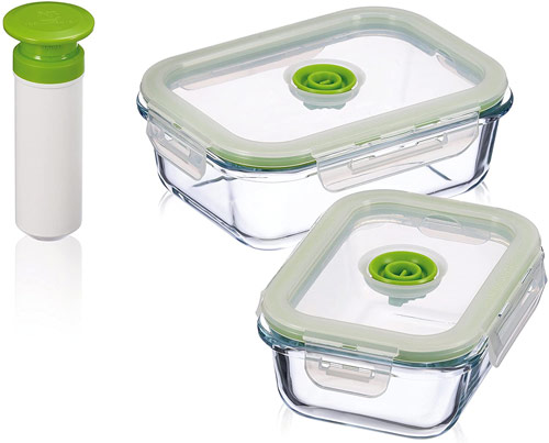 Boite alimentaire sous vide en verre avec pompe